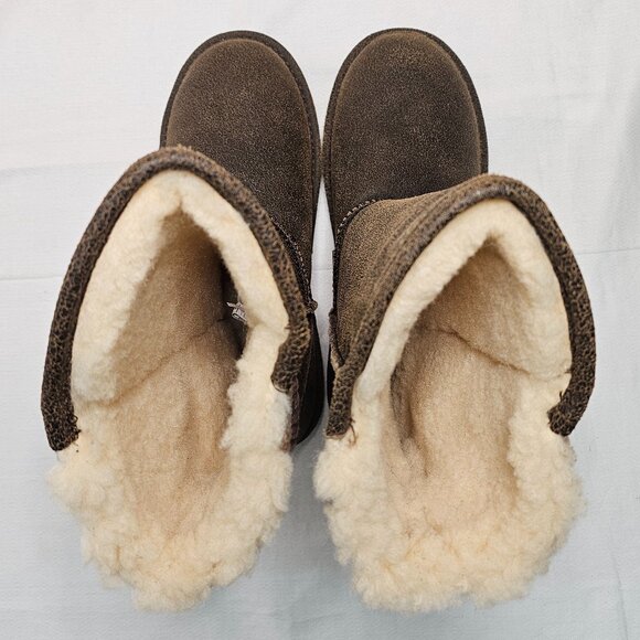Bearpaw Boshie Chestnut Brown Distressed Fuzzy Lined Boots Women's Size 10 NEW - Picture 6 of 12